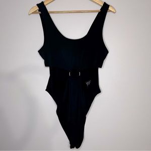 #129 Divded H&M Black Bodysuit with Cut Outs and Silver Ring NWT